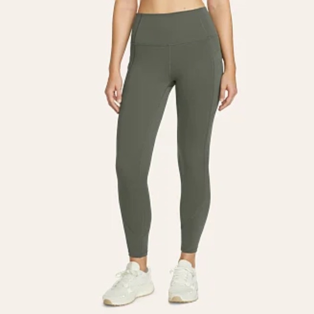 Eddie Bauer green high rise waisted full length leggings side zipper pockets xs